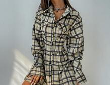 Кашемировое приталенное платье-рубашка в клетку | PUSHKA SHOP