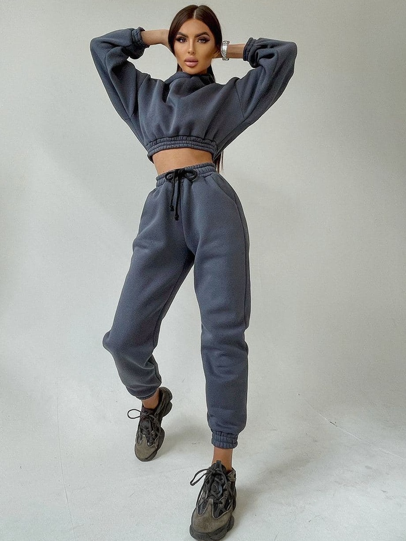 Тёплый базовый костюм на флисе с объемными капюшоном  Тёплый базовый костюм на флисе с объемными капюшоном  | PUSHKA SHOP