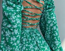 Квіткова сукня-міді зі шнурівкою на спинці та розрізом на ніжці | PUSHKA SHOP