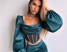 Комплект: корсет, декорований стразами   + спідниця міні з драпіруванням  | PUSHKA SHOP