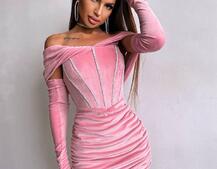 Оксамитова корсетна сукня міні, декорована стразами     Ручна робота  | PUSHKA SHOP