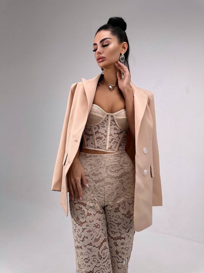 Комплект: мереживний корсет бюстьє + штани + піджак  | PUSHKA SHOP