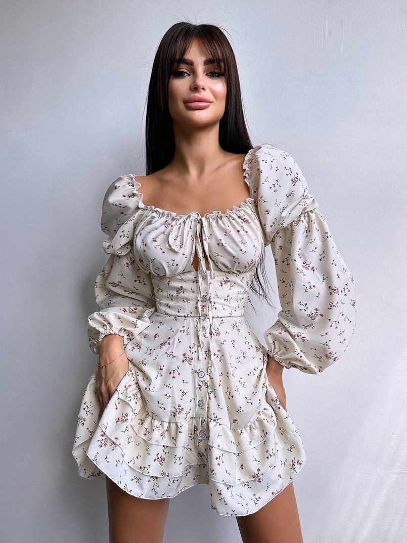 Сукня з квітковим принтом з воланами на ґудзиках  | PUSHKA SHOP