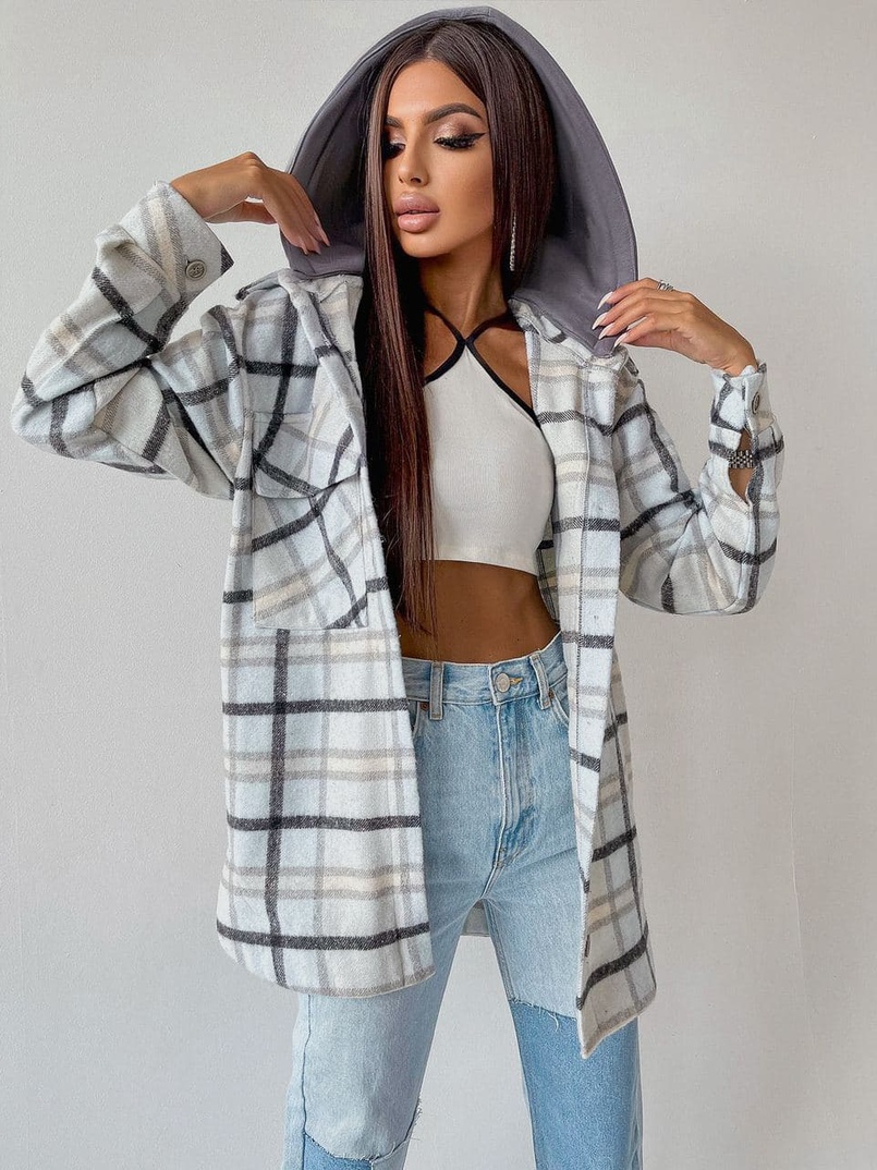 Кашемировая рубашка в клетку с капюшоном  | PUSHKA SHOP