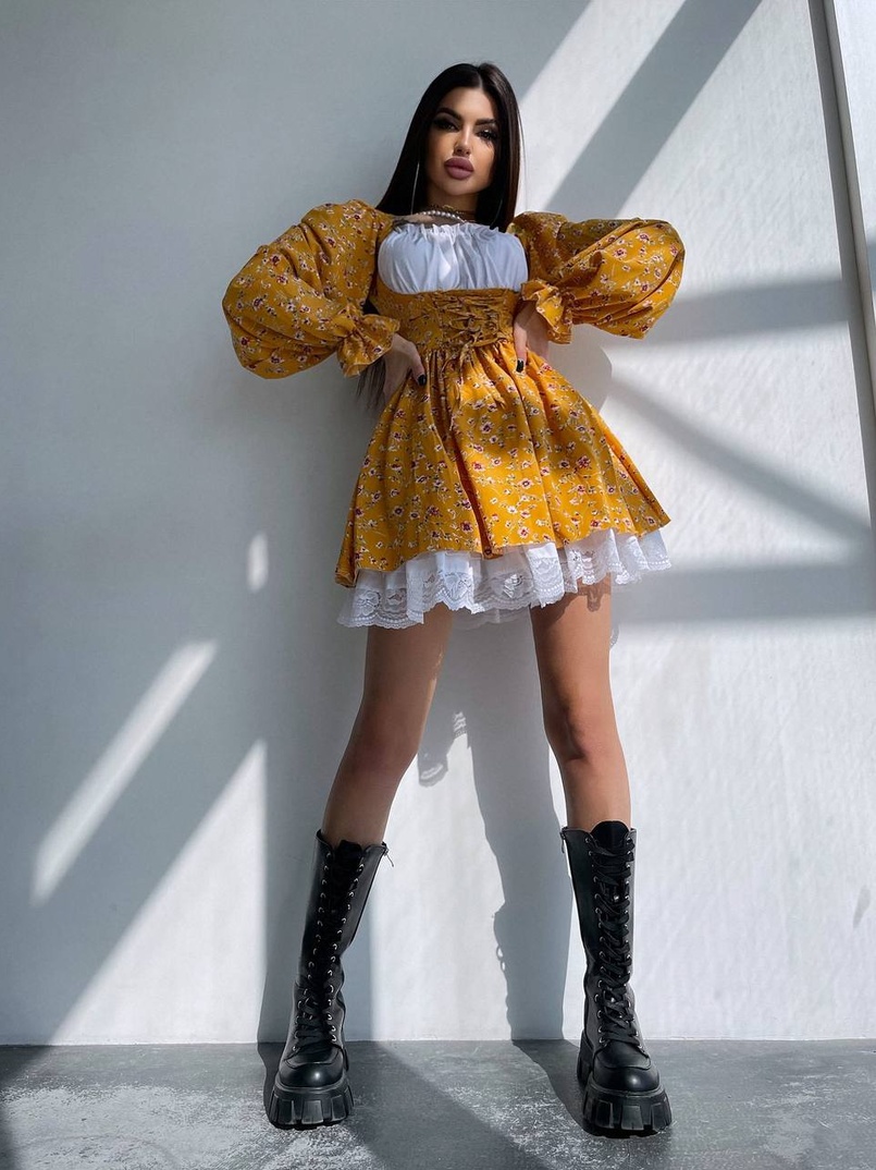 Квіткова сукня,декорована мереживом. | PUSHKA SHOP