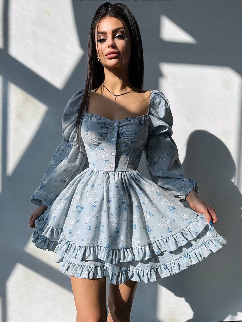 Лялькова сукня з пишною спідницею та корсетним верхом з ніжним квітковим принтом  Лялькова сукня з пишною спідницею та корсетним верхом з ніжним квітковим принтом  | PUSHKA SHOP