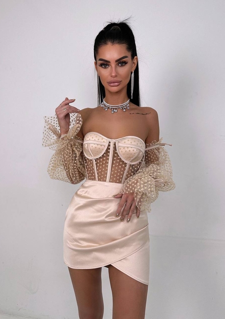 Улюблений комплект в новому виконанні: корсет бюстьє з об’ємними рукавами + спідниця міні | PUSHKA SHOP