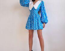 Сукня з коміром та об'ємними рукавами з широким поясом | PUSHKA SHOP